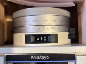Close-up of the Mitutoyo Height Master measuring head and scale Close-up of the Mitutoyo Height Master measuring head and scale